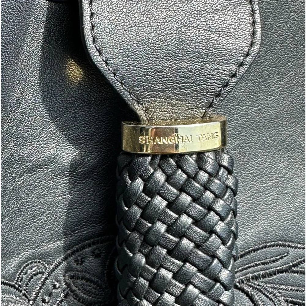 Shanghai Tang Black Leather Hobo Bag - Picture 3 of 14